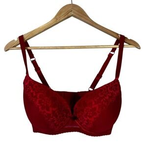 Pure Beauty Push-Up Bra Womens 38C Red Lace Underwire Padded Adjustable Romantic